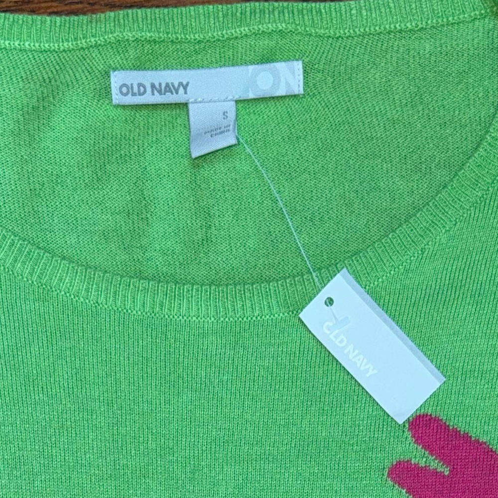 Old Navy Green Cotton Pink Dragonfly Neck Sweater Sz S - Picture 6 of 6